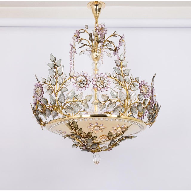 Gold Large Gilt and Faceted Crystal Glass Chandelier from Palwa, 1970s For Sale - Image 8 of 15