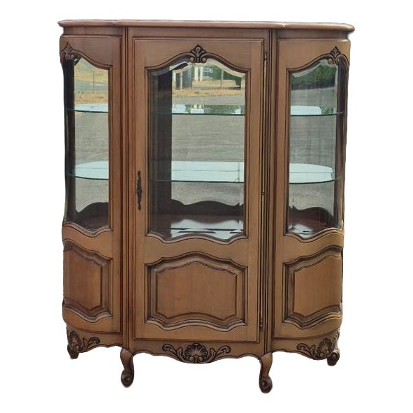 20th Century Louis XV Curved Cherrywood Display Cabinet, France, 1890s For Sale