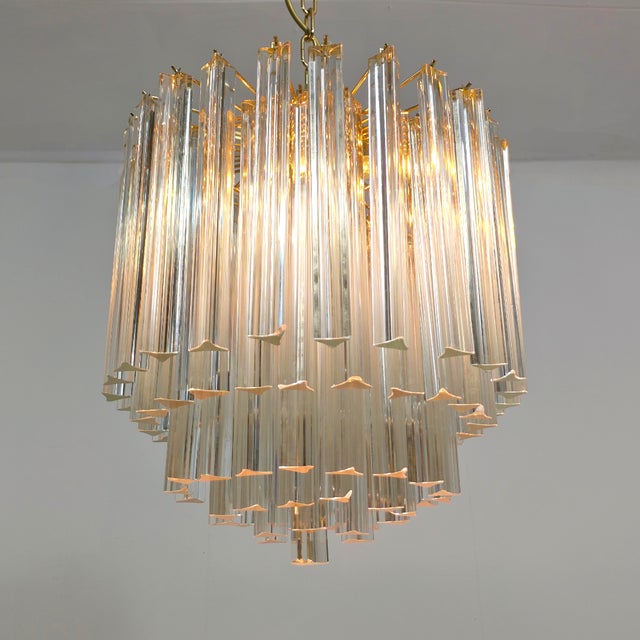 1980s Mid-Century Italian Murano Glass 5-Tiered Chandelier with Brass Frame by Paolo Venini for Venini, 1980s For Sale - Image 5 of 14