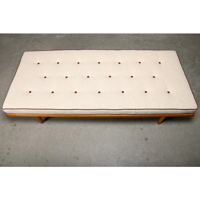 Beige Scandinavian Daybed Model 190 in Oak, Bouclé and Leather attributed to Børge Mogensen, 1960s For Sale - Image 8 of 17