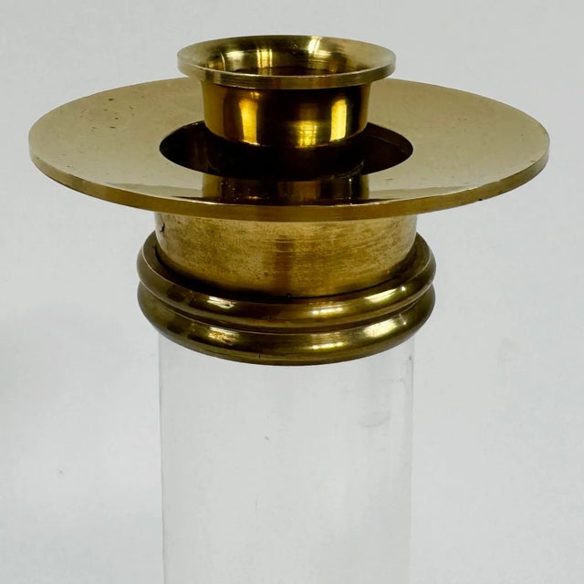 Mid 20th Century Vintage Hollywood Regency Style Brass and Lucite Candlestick Holders, a Pair For Sale - Image 5 of 7
