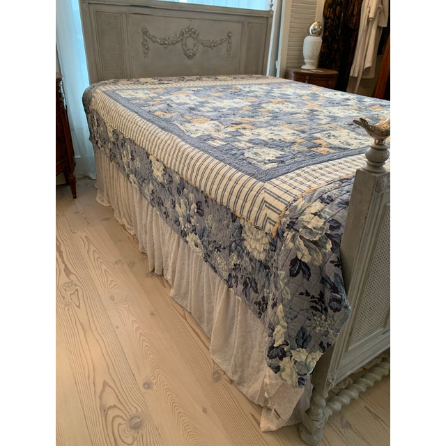 Vintage All Cotton Floral Patchwork Quilt For Sale - Image 4 of 11