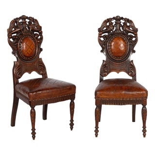 Pair of Antique Italian Renaissance Side Chairs For Sale