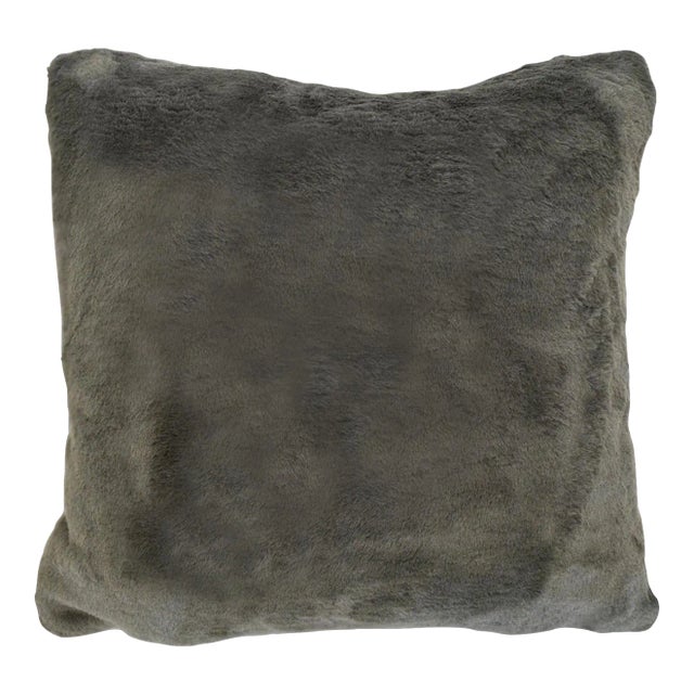Grey Faux Rabbit Fur Pillow For Sale