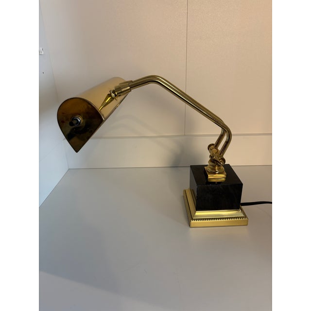 2010s House of Troy Brass Bankers Lamp With Black Marble Base For Sale - Image 5 of 8