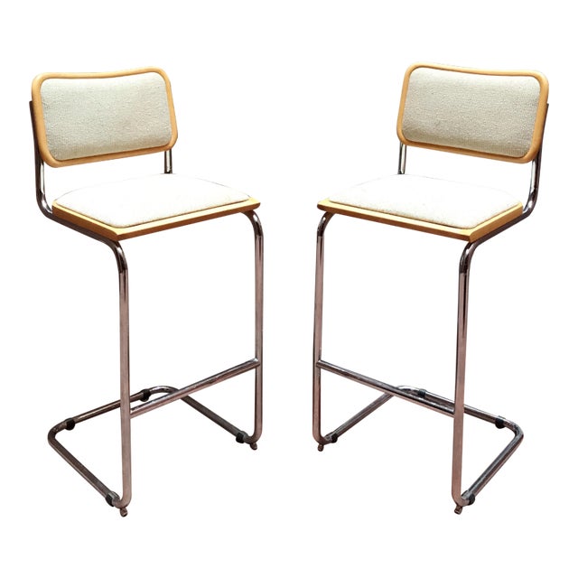 Mid Century Cesca Style Vintage Bar Stools - a Pair For Sale