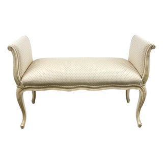 20th C French Louis XV Style Off-White & Beige Upholstered Bench or Window Seat For Sale