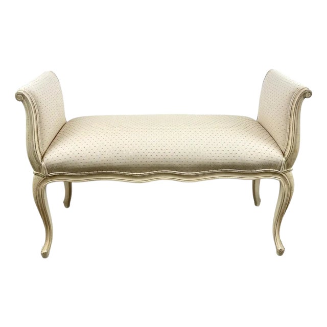 20th C French Louis XV Style Off-White & Beige Upholstered Bench or Window Seat For Sale