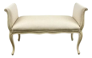 20th C French Louis XV Style Off-White & Beige Upholstered Bench or Window Seat