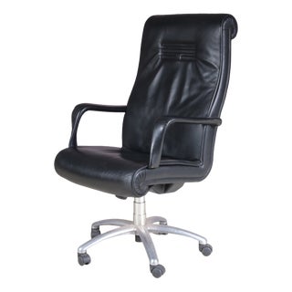 Vintage Italian Black Leather Desk Chair from Poltrona Frau, 2000s For Sale