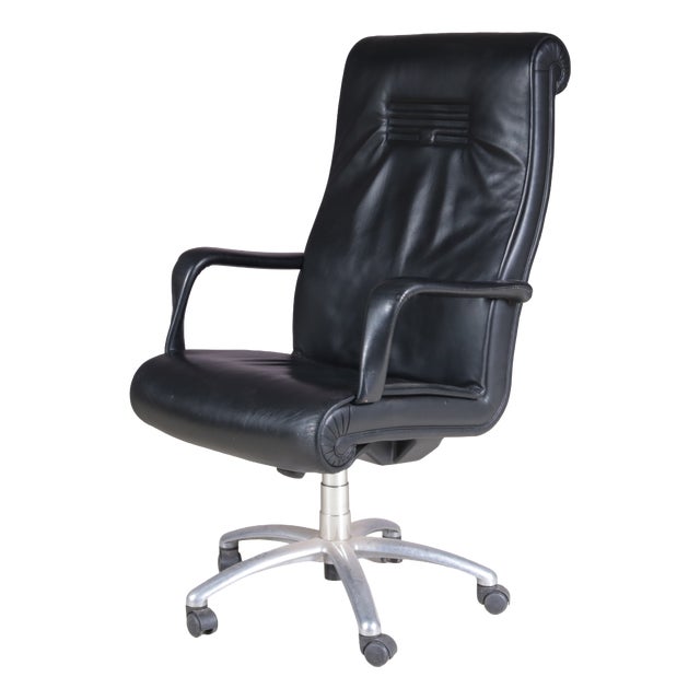 Vintage Italian Black Leather Desk Chair from Poltrona Frau, 2000s For Sale