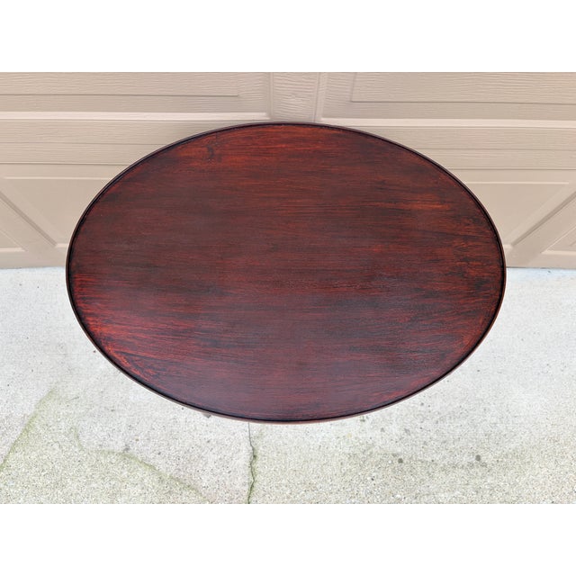 Brown 1930s Regency-Style Mahogany Oval Side Table With Cross-Stretcher Base For Sale - Image 8 of 11