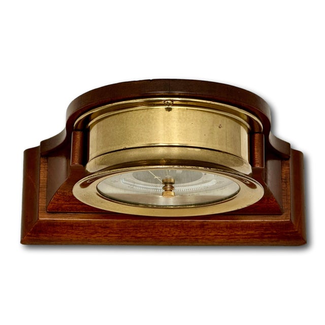 Brass Fine Vintage Mid 20th Century Brass & Mahogany Ships Barometer & Thermometer by Esteemed Boston Maker "Chelsea" For Sale - Image 8 of 18