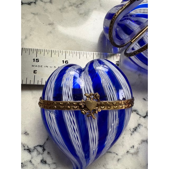 Mid 20th Century Vintage Marano Glass Heart Shaped Boxes Set of Three For Sale - Image 5 of 5