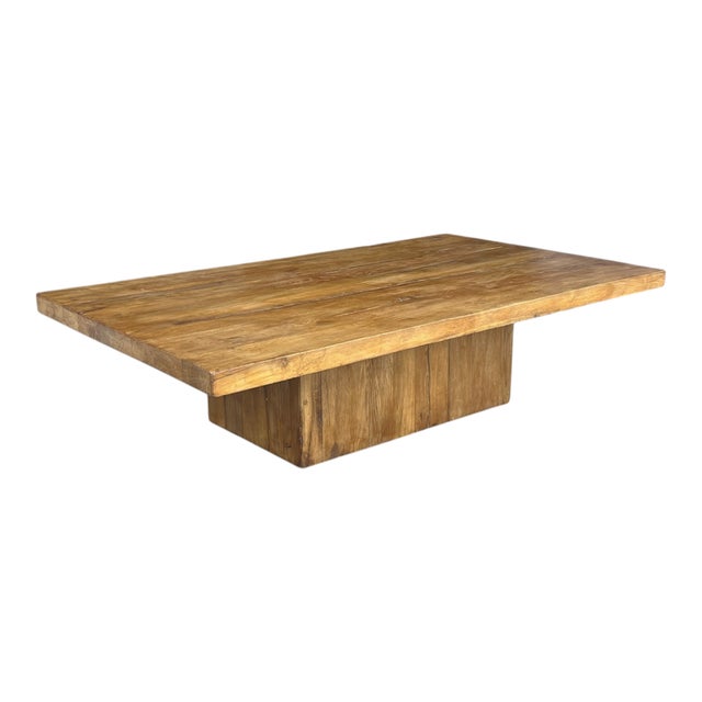 1960s Organic Modern Solid Teak Coffee Table With Sculptural Pedestal Base For Sale - Image 4 of 7