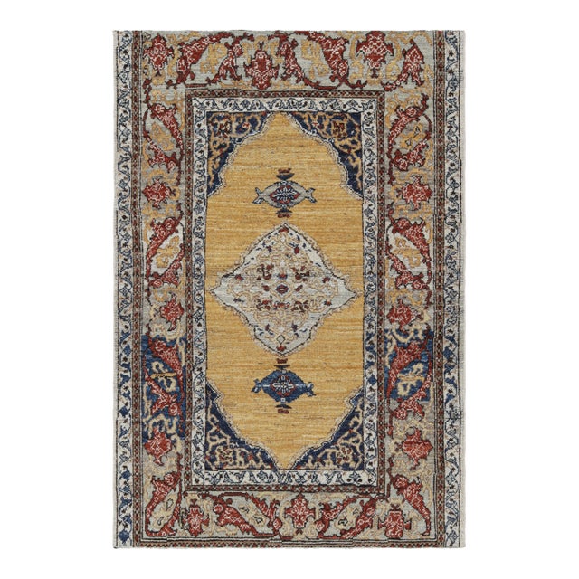 Rug & Kilim’s Persian Style Rug in Gold and Red With Medallion For Sale