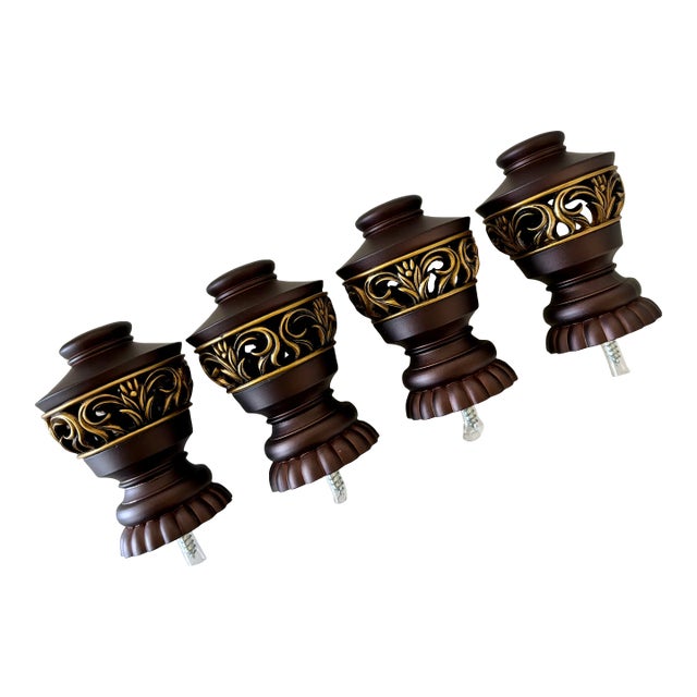 Vintage Bronze and Gold Color Curtain Rod Finials- Set of 4 For Sale