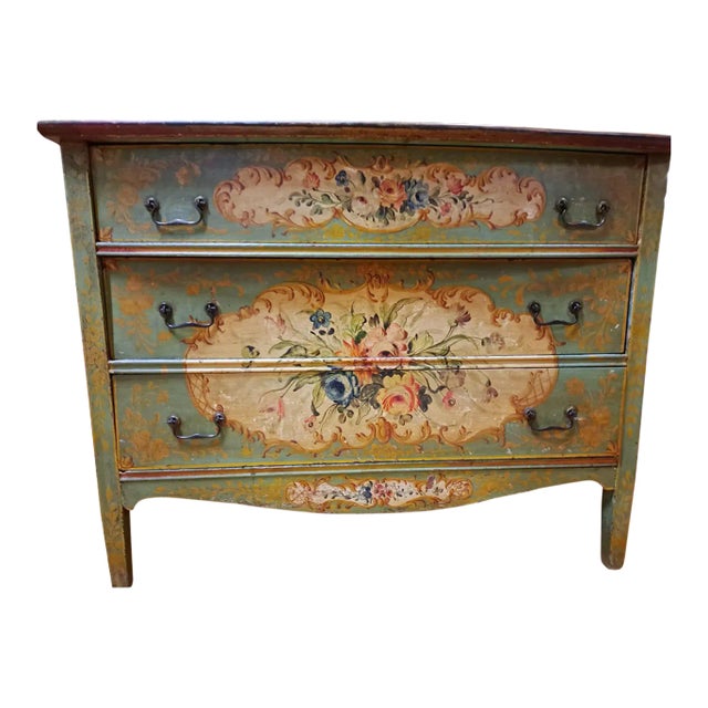 Early 20th Century Italian Rococo Style Handpainted 3 Drawer Commode For Sale