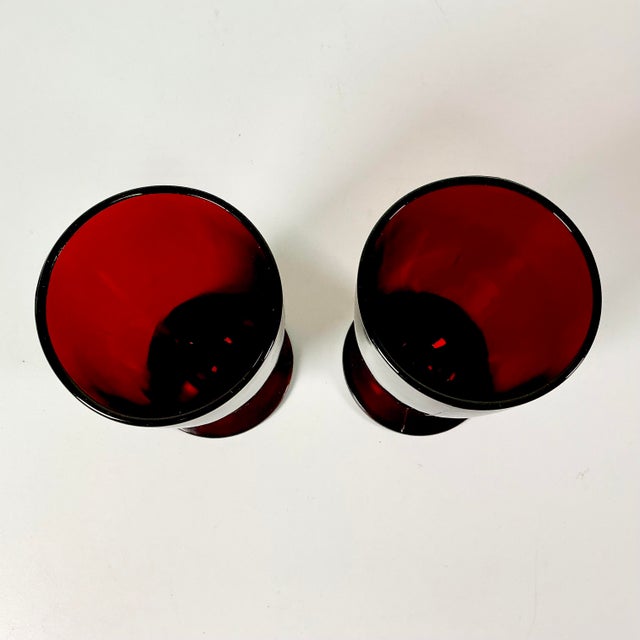 1920s Antique Art Deco Boho Chic Hollywood Regency Ruby Red Footed Tumbler Glasses - Set of 6 For Sale - Image 10 of 11