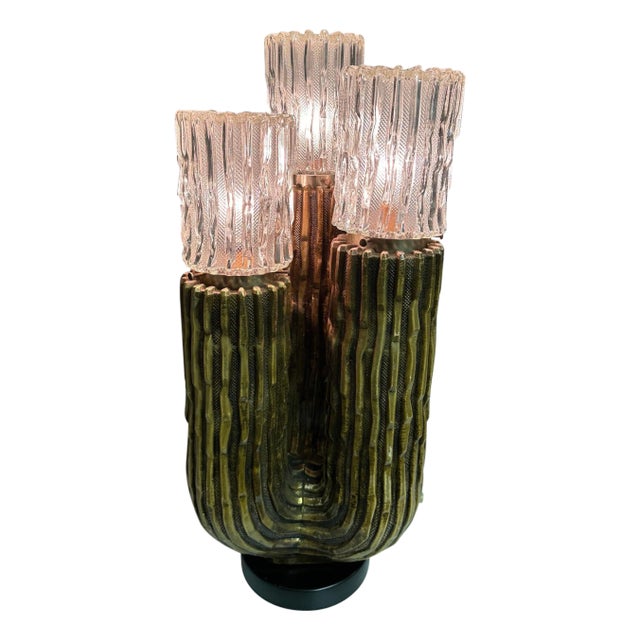 Antique Gold Leaf Plaster Cactus Lamp For Sale