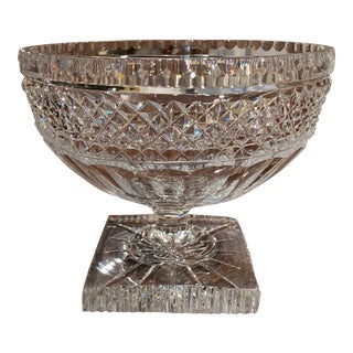 Midcentury French Cut Glass Crystal Decorative Compote Centerpiece Bowl For Sale