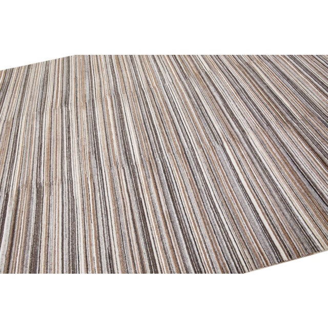 2010s Modern Apadana's Groove Handmade Brown Bamboo/Silk Rug With Stripe Motif For Sale In New York - Image 6 of 7