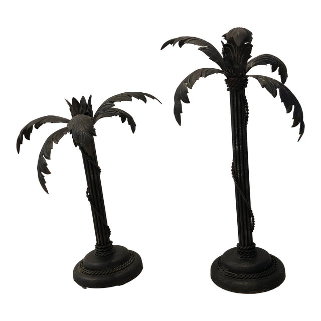 Late 20th Century Palm Leaf Candlesticks- Set of 2 For Sale