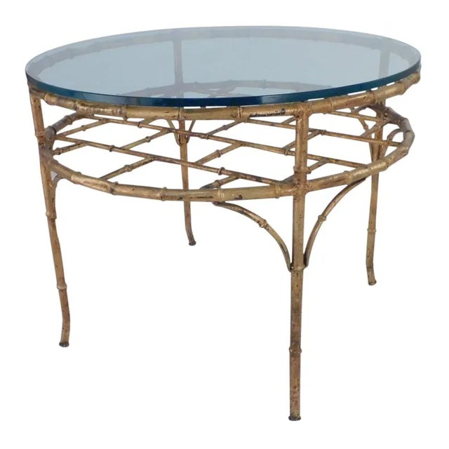 Brass 1970s Faux Bamboo Gilt Circular Metal Coffee Table For Sale - Image 8 of 8