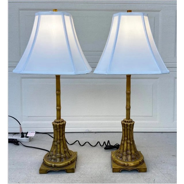 Vintage Regency Chinoiserie Faux Bamboo Metal Table Lamps For Sale In San Diego - Image 6 of 12