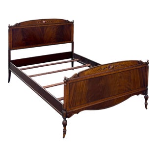 Antique Berkey & Gay Victorian Flame Mahogany Full Size Bed With Floral Motifs For Sale