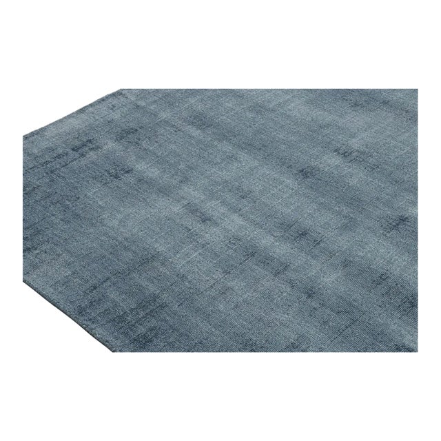 Rug & Kilim’s Modern Rug in Solid Blue Tone-on-Tone Striae For Sale