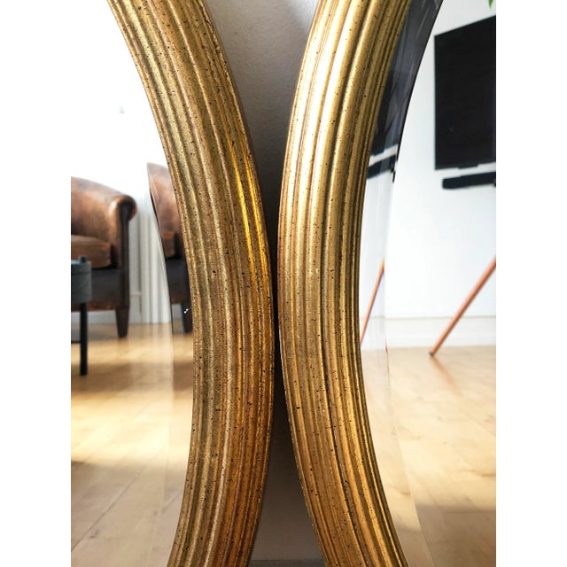 Wood Pair of Vintage Deknudt Giltwood Oval Beveled Mirrors – Hollywood Regency, Belgium, 1970s For Sale - Image 7 of 13