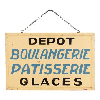 1950s Vintage Yellow French Desserts Sign For Sale