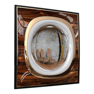 "Calamità" Convex Mirror With Walnut, Stainless Steel, Bronze Details For Sale