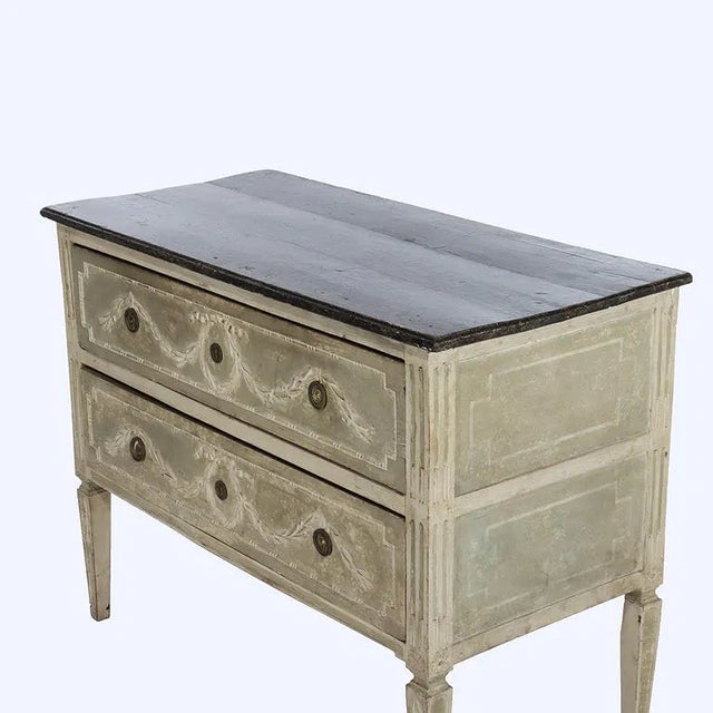Swedish Gustavian Painted Two-Drawer Chest With Carved Laurel Swags, Late 18th Century For Sale - Image 11 of 17