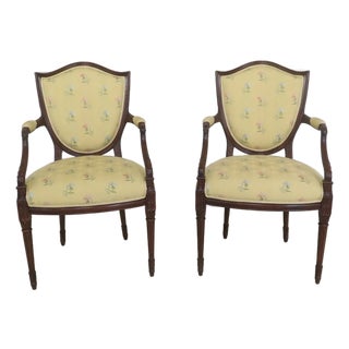 1990s Shield Back Style Upholstered Arm Chairs - Pair For Sale