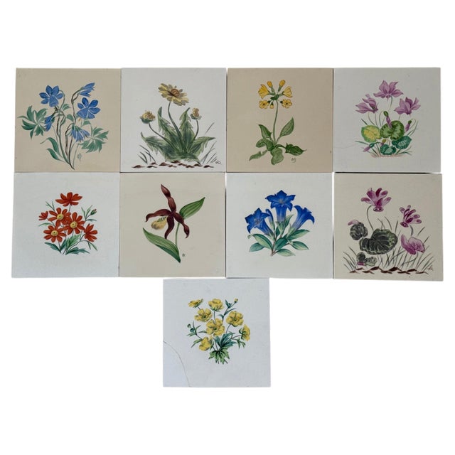 Hand-Painted Botanical Ceramic Tiles by Josef Frank, Meissen, Germany, 1960, Set of 9 For Sale - Image 15 of 15