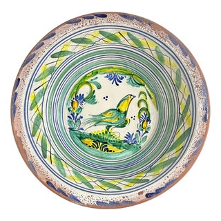 Spanish Ceramic Lebrillo Plate with Painted Bird, Triana, 1920s For Sale