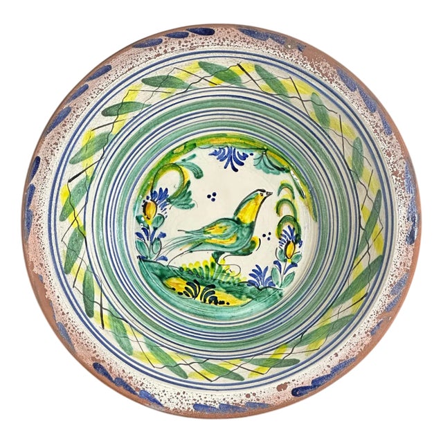 Spanish Ceramic Lebrillo Plate with Painted Bird, Triana, 1920s For Sale