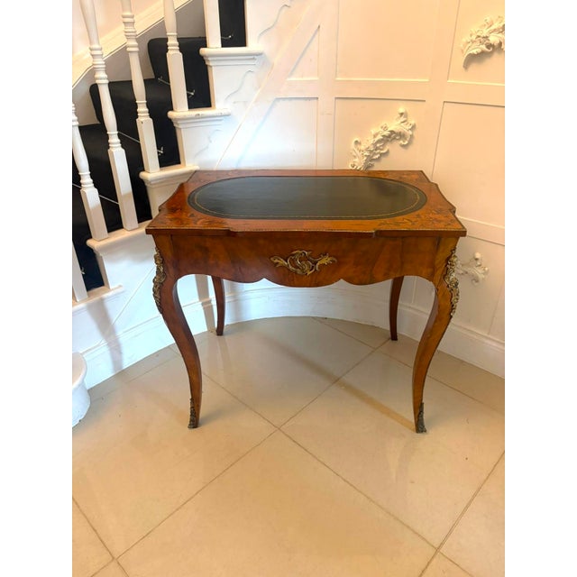 Antique French Walnut Marquetry Inlaid Writing Desk with Leather Top, 1860s For Sale - Image 14 of 14