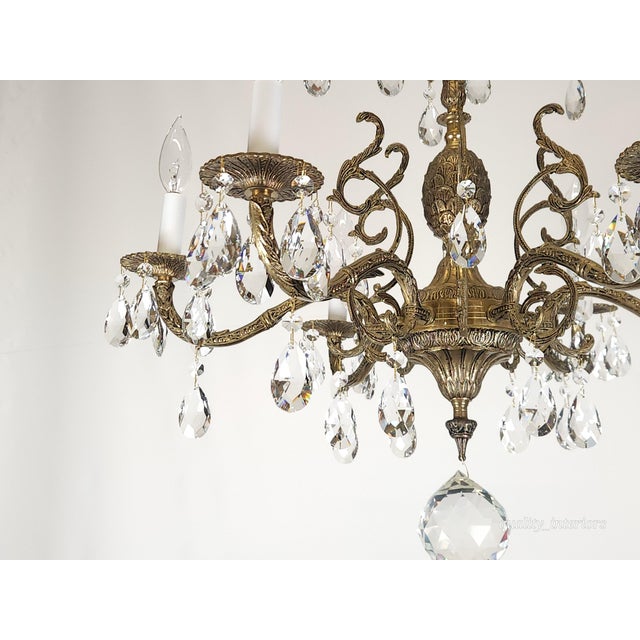 1960s Antique 6 Light Svelte Sparkling Splendid Brass Cut Lead Crystal Chandelier ~ ~ Rewired ~ Restored ~ Rejuvenated ~ Ready to Hang ~ For Sale - Image 5 of 12