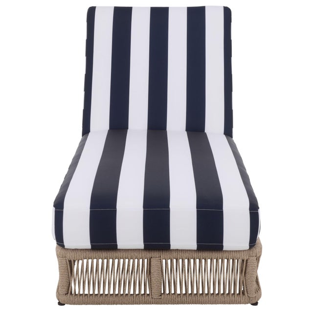 Gillian Chaise Lounge, Heather Tan/Navy Stripe For Sale - Image 10 of 12