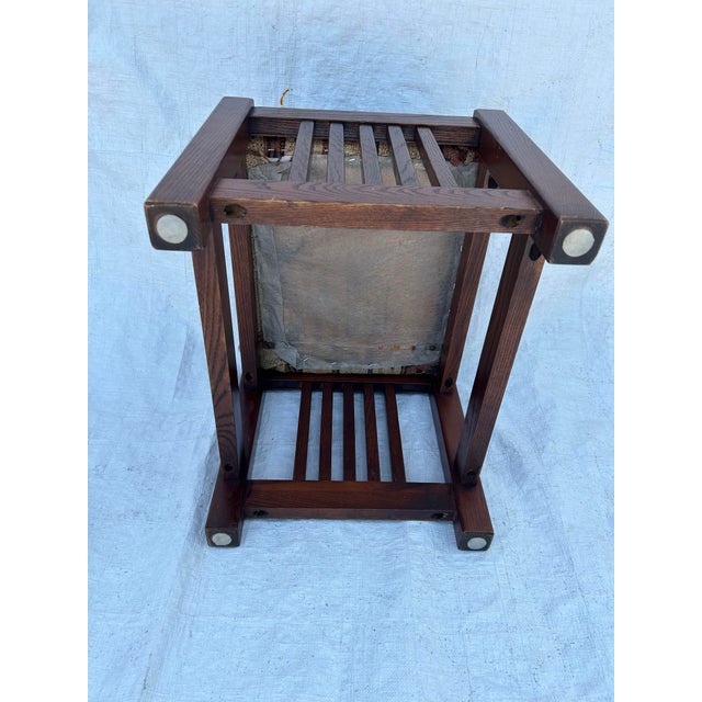 1970s Vintage Mission Style Footstool Upholstered Vintage Kilim For Sale - Image 5 of 5