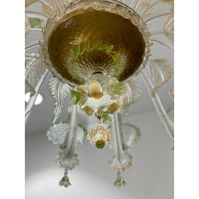 1990s Green and Gold Murano Glass Chandelier, 1990s For Sale - Image 5 of 14
