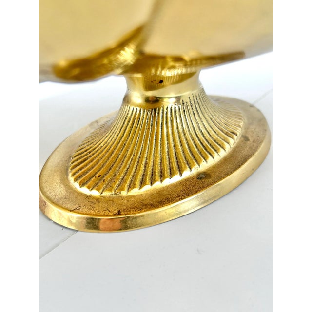 Large Hollywood Regency Brass Pedestal Bowl – Scalloped Centerpiece With Ornate Handles For Sale In Louisville - Image 6 of 12