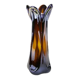 Italian Amber Colored Vase in Murano Glass with Chrome Effect, 1970