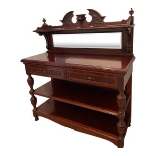 Reduced-Solid Antique Mahogany Sideboard Server Etagere Display For Sale