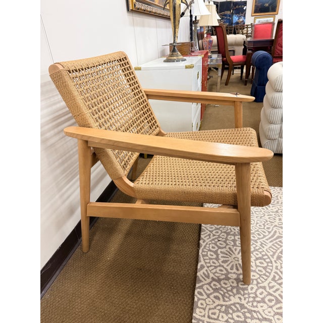 Wood Mid Century Style Natural Oak and Rope Lounge Chair For Sale - Image 7 of 8