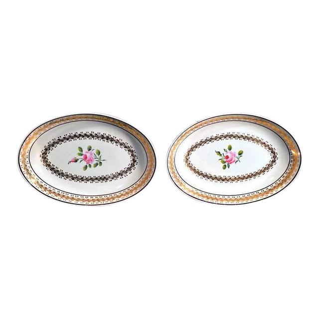 Neale & Co. Creamware Oval Botanical Dishes - A Pair For Sale