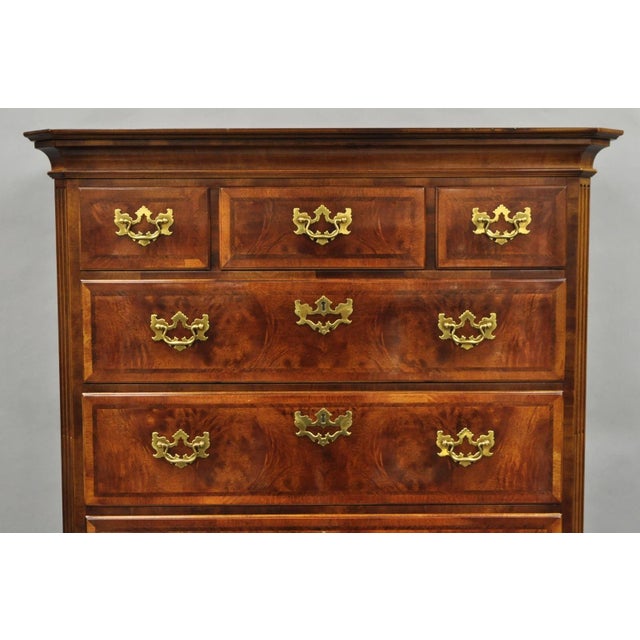 Traditional Henredon Aston Court Burl Wood Georgian Mahogany Tall Chest Highboy Dresser For Sale - Image 3 of 12